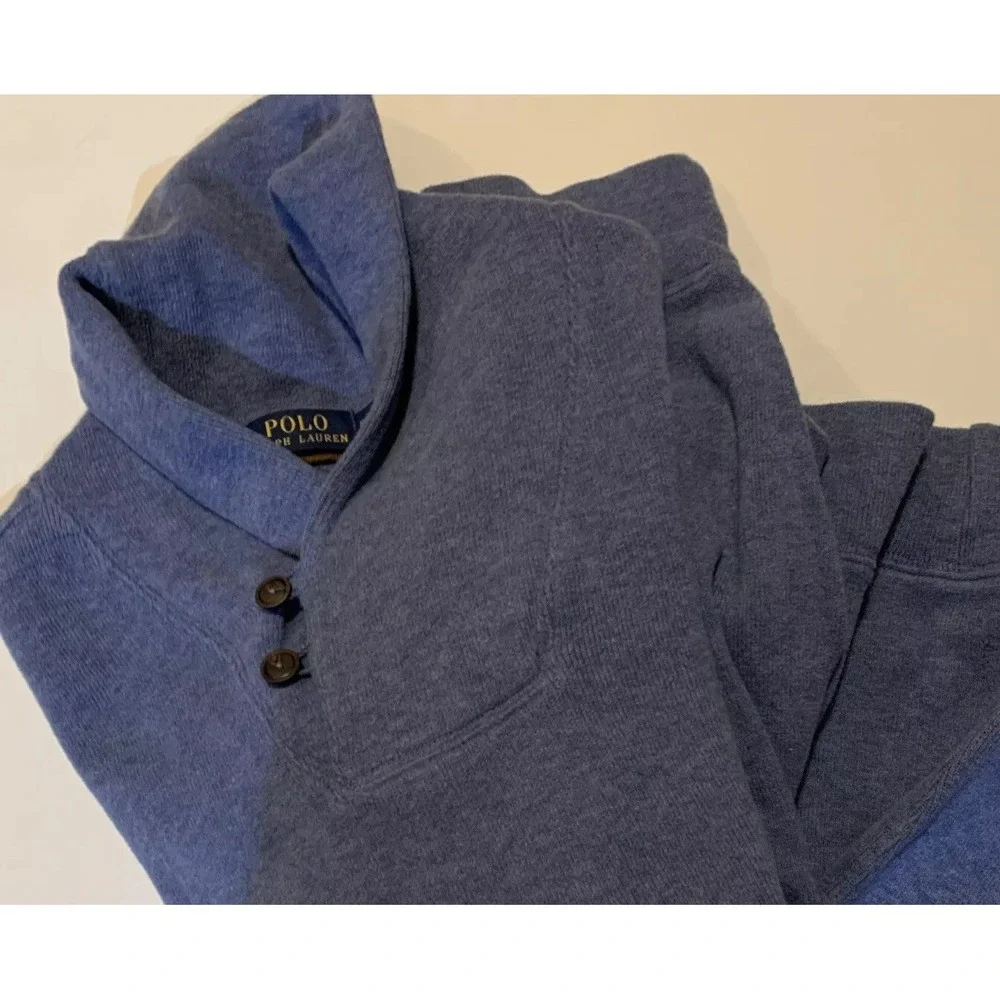 Polo Ralph Lauren Cotton Mock Neck Button Pony LS‎ Sweater Pullover Blue Men XXL